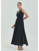 V Neck Double Breasted Black Long Dress 4560